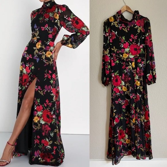 Graceful Arrival Black Floral Burnout Backless Maxi Dress - Picture 1 of 9